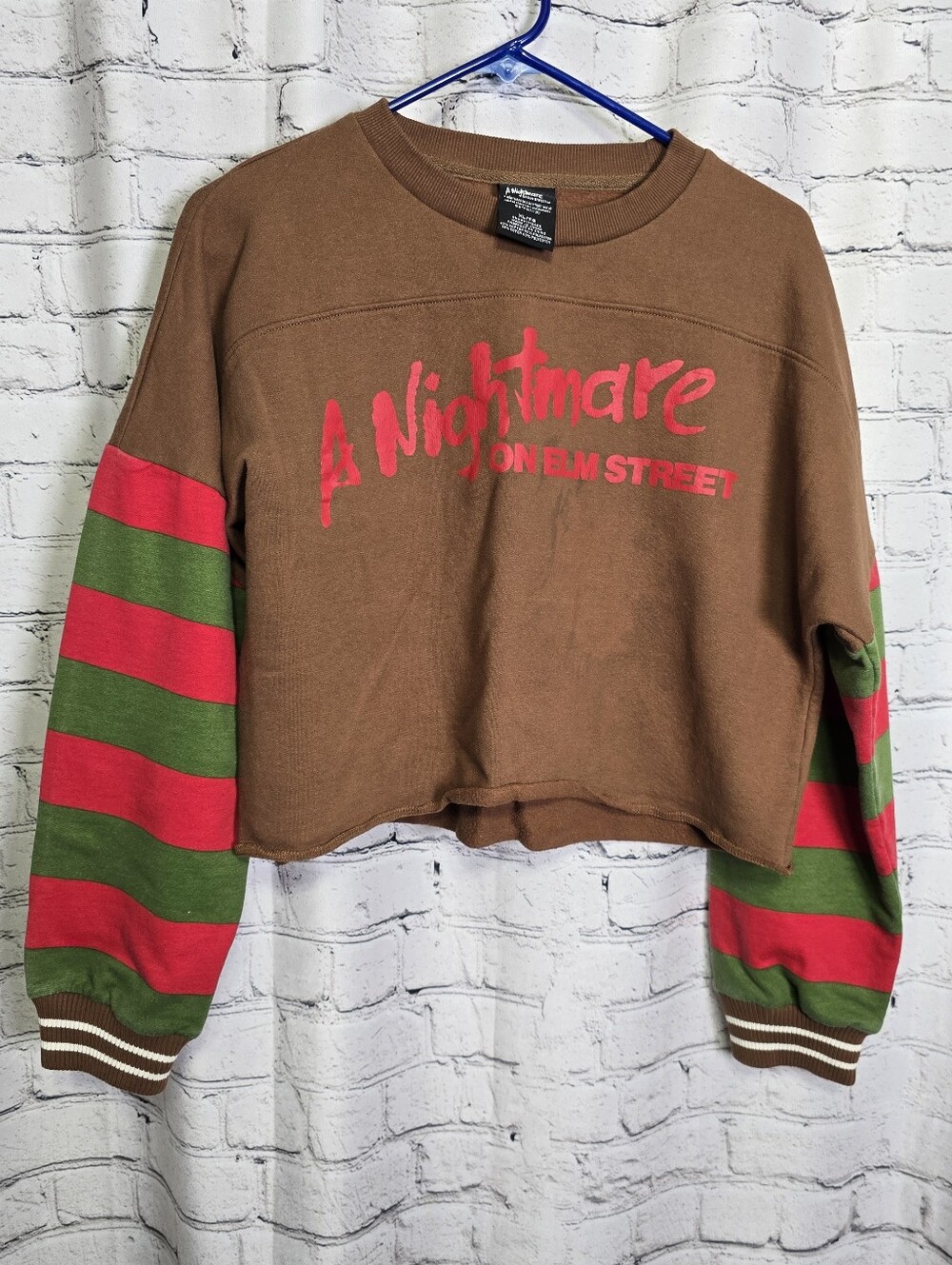 A Nightmare on Elm Street Cropped Sweater Brown/Red/Green Size XL